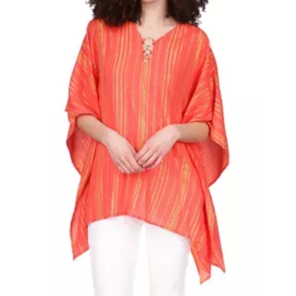 Michael Kors Orange and Gold Swimsuit Coverup Kaftan Medium